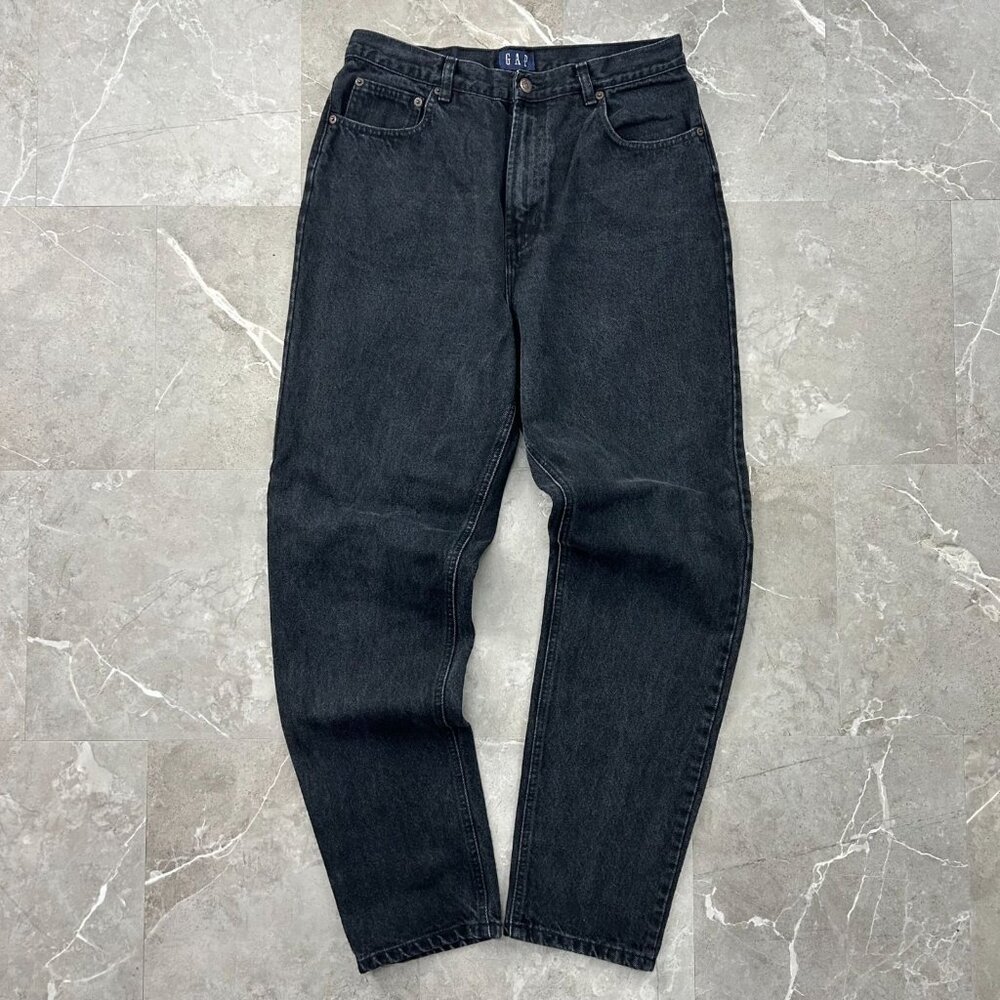 90s Vintage GAP Jeans Womens 14 Long‎ Classic Fit Black Made in USA Faded